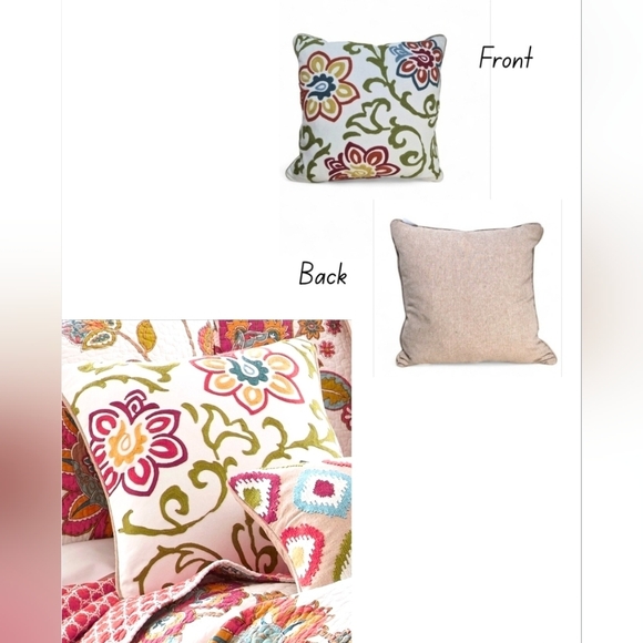 Levtex Clementine Embroidered  Floral Square Accent Throw  Pillow - Picture 7 of 8